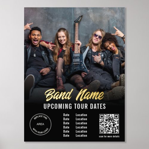 Custom Band Tour Dates QR Code Logo Name Real Foil Foil Prints