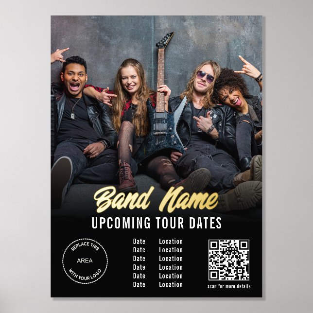 Custom Band Tour Dates QR Code Logo Name Real Foil Prints (Front)