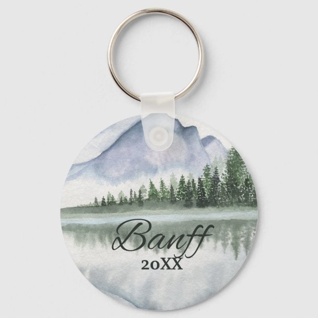 Custom Banff Mountain Lake Trees Keychain (Front)