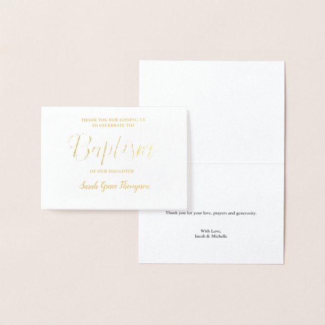 Custom Baptism Baby girl Thank you Foil Card (Display)