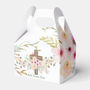 Custom Baptism Communion Confirmation Floral Cross Favor Boxes