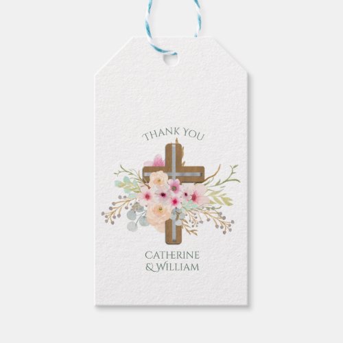 Custom Baptism Communion Confirmation Floral Cross Gift Tags