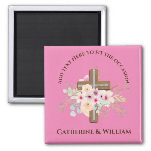 Custom Baptism Communion Confirmation Floral Cross Magnet