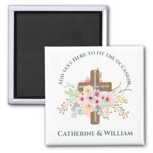 Custom Baptism Communion Confirmation Floral Cross Magnet
