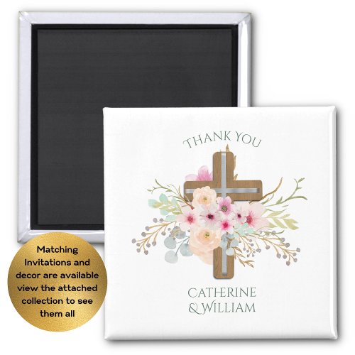 Custom Baptism Communion Confirmation Floral Cross Magnet