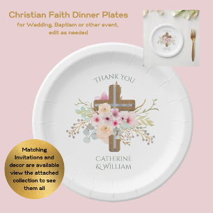 Custom Baptism Communion Confirmation Floral Cross Paper Plates