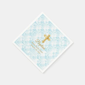 Custom Baptism In Blue  White And Gold Paper Napkins by DesignsbyDonnaSiggy at Zazzle