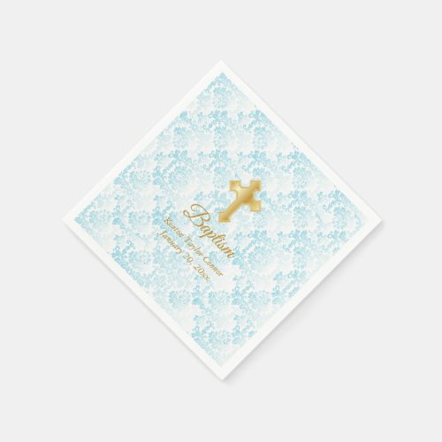 Custom Baptism in Blue White and Gold Paper Napkins