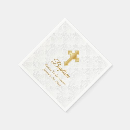 Custom Baptism in White and Gold Napkins