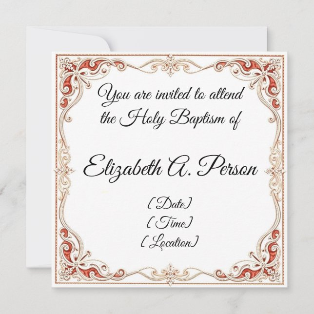 Custom Baptism Invitation Flat Note Card (Front)