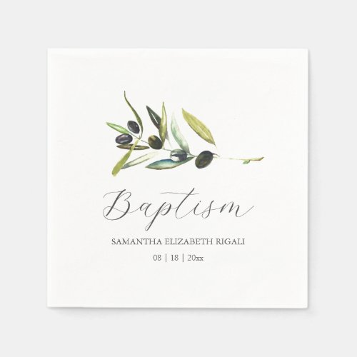 Custom Baptism Napkins Simple Olive Branch