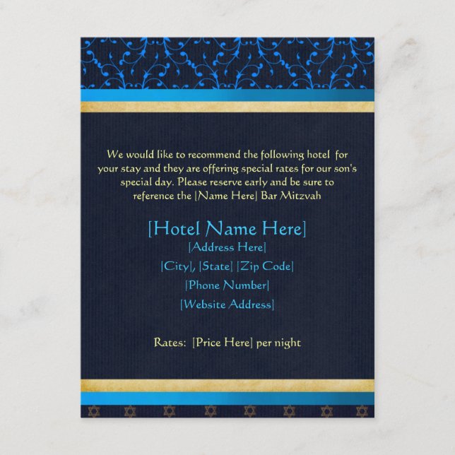Custom Bar Mitzvah Accommodations Cards (Front)
