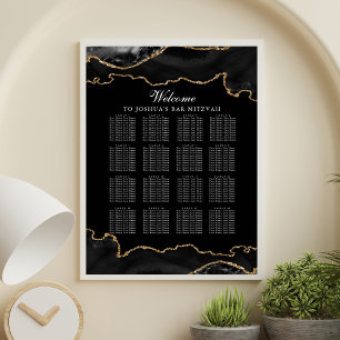 Custom Bar Mitzvah Black Gold Agate Seating Chart