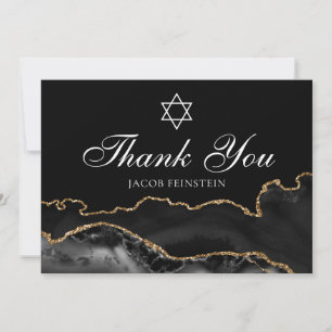 Custom Bar Mitzvah Black Gold Star of David Jewish Thank You Card