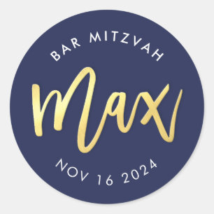 CUSTOM Bar Mitzvah for navy + gold Max Classic Round Sticker