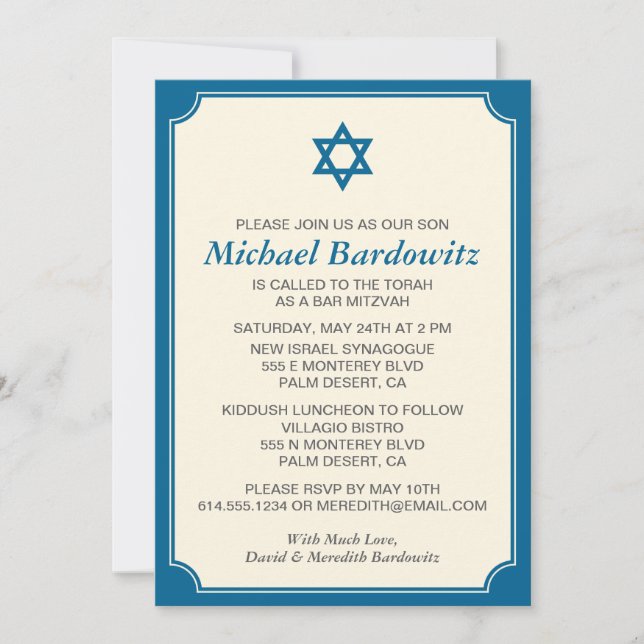 Custom Bar Mitzvah Invitation - Change Color (Front)