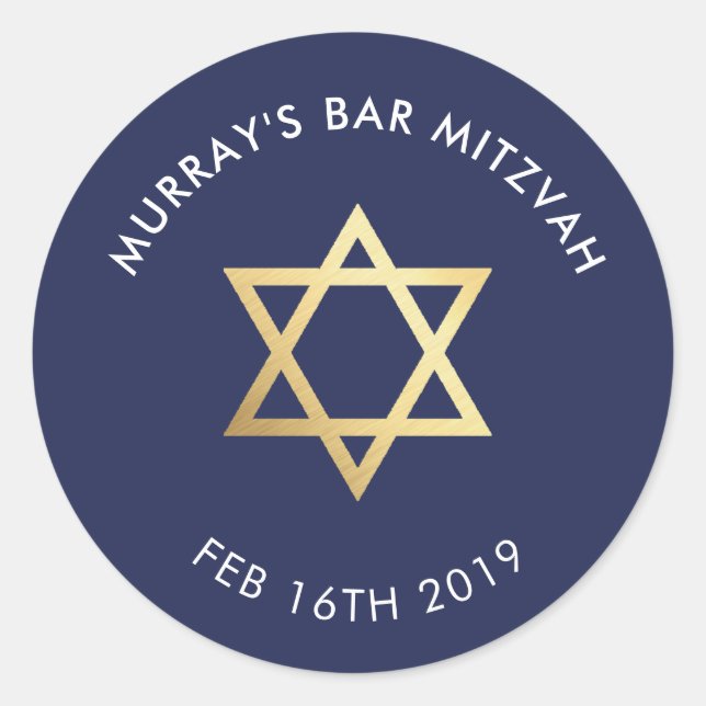CUSTOM Bar Mitzvah jewish star navy + gold Classic Round Sticker (Front)