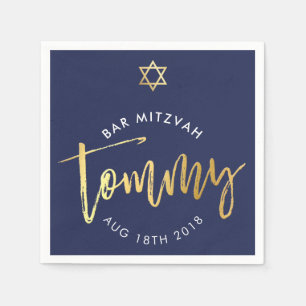 CUSTOM Bar Mitzvah lunch for Tommy navy + gold Paper Napkins