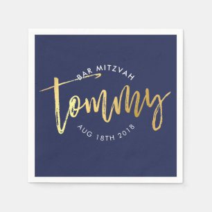 CUSTOM Bar Mitzvah lunch for Tommy navy + gold Paper Napkins