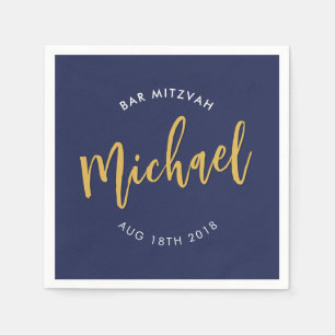 CUSTOM Bar Mitzvah lunch navy gold calligraphy Napkins