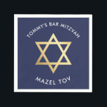 CUSTOM Bar Mitzvah mazel tov star navy   gold Paper Napkins<br><div class="desc">by kat massard >>> WWW.SIMPLYSWEETPAPERIE.COM <<<</div>