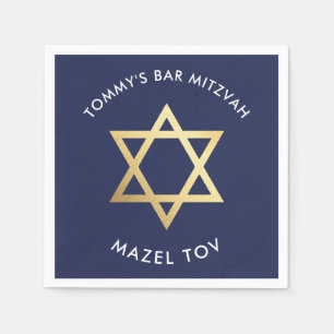 CUSTOM Bar Mitzvah mazel tov star navy + gold Paper Napkins