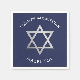 CUSTOM Bar Mitzvah mazel tov star navy + silver Napkins
