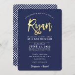 CUSTOM Bar Mitzvah modern navy   gold name RYAN In Invitation<br><div class="desc">*** NOTE - THE SHINY GOLD FOIL EFFECT IS A PRINTED PICTURE *** - - - - - - - - - - - - - - - - - - - - - - - - CONTACT ME for custom "faux gold foil effect type" Love the design, but would...</div>