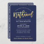 CUSTOM Bar Mitzvah modern navy gold NATHANIEL  Invitation<br><div class="desc">*** NOTE - THE SHINY GOLD FOIL EFFECT IS A PRINTED PICTURE *** - - - - - - - - - - - - - - - - - - - - - - - - CONTACT ME for custom "faux gold foil effect type" Love the design, but would...</div>