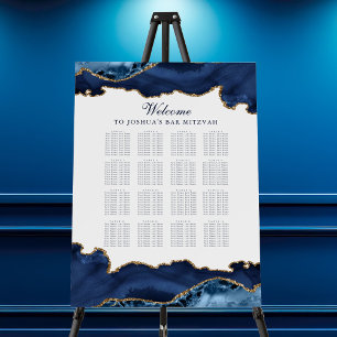 Custom Bar Mitzvah Navy Blue Gold Seating Chart Foam Board