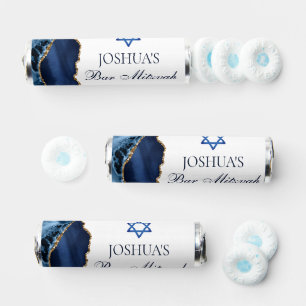 Custom Bar Mitzvah Party Navy Blue Gold Agate Breath Savers® Mints