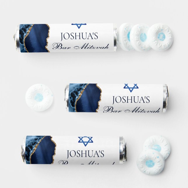 Custom Bar Mitzvah Party Navy Blue Gold Agate Breath Savers® Mints (Assorted)