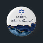 Custom Bar Mitzvah Party Navy Blue Gold Agate Button<br><div class="desc">Elegant navy blue and gold agate decorates the side of this modern Bar Mitzvah party favor button. Your son's name is written in beautiful formal script under the Star of David. Perfect for a chic,  stylish Jewish family celebrating their son being called to the Torah.</div>