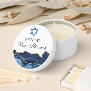Custom Bar Mitzvah Party Navy Blue Gold Agate Mini Candle Favors