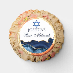 Custom Bar Mitzvah Party Navy Blue Gold Agate Reese's Peanut Butter Cups