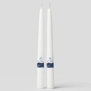 Custom Bar Mitzvah Party Navy Blue Gold Agate Taper Candle