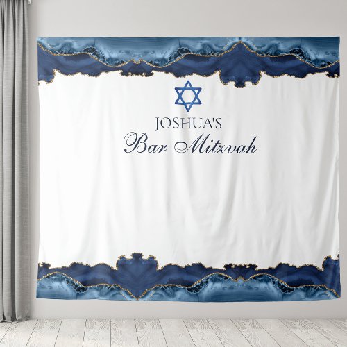 Custom Bar Mitzvah Party Navy Blue Photo Booth Tapestry
