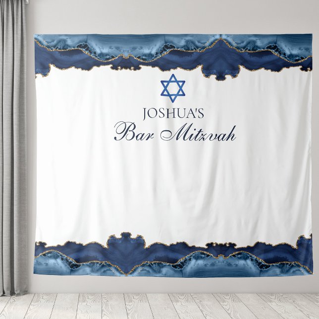 Custom Bar Mitzvah Party Navy Blue Photo Booth Tapestry (Creator Uploaded)