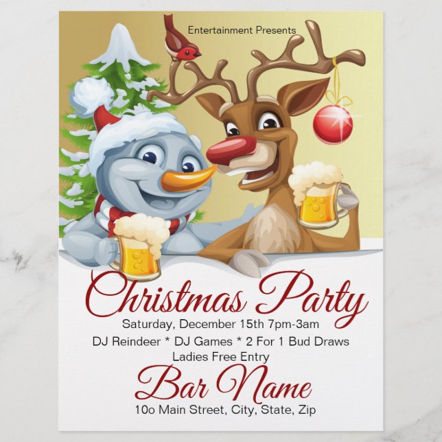 Custom Bar Party Santa and Reindeer  Flyer (Front)
