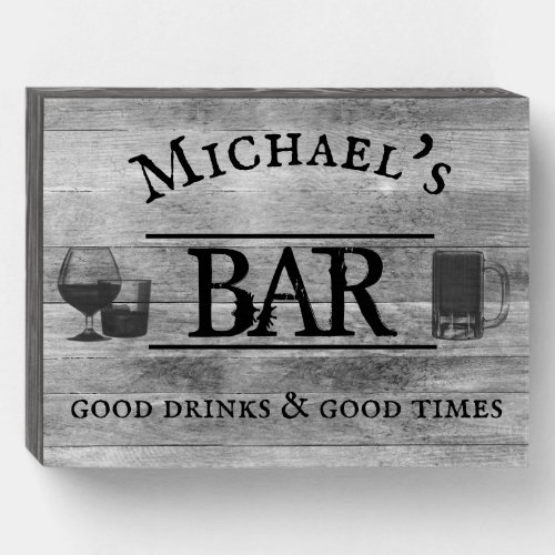 Custom Bar Personalized Gift Rustic Good Drinks Wooden Box Sign