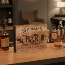 Custom Bar Personalized Gift Rustic Good Drinks Wooden Box Sign