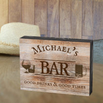 Custom Bar Personalized Gift Rustic Good Drinks Wooden Box Sign