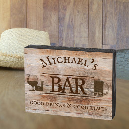 Custom Bar Personalized Gift Rustic Good Drinks Wooden Box Sign