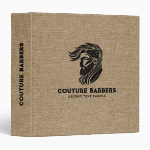 Custom Barber Logo Brown Linen Texture 3 Ring Binder