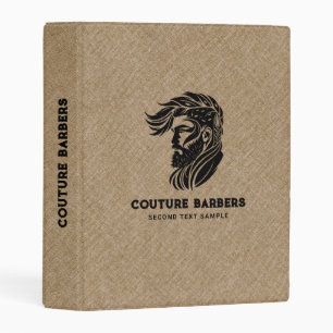 Custom Barber Logo Brown Linen Texture Mini Binder