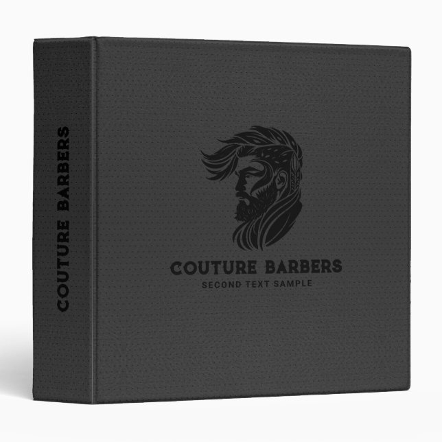 Custom Barber Logo Dark Bray Leather 3 Ring Binder (Front/Spine)