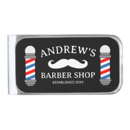 Custom barber shop money clip with mustache logo