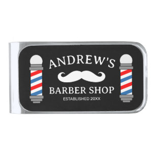 Custom barber shop money clip with mustache logo