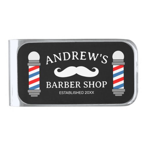 Custom barber shop money clip with mustache logo