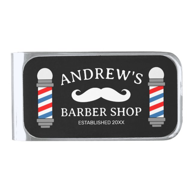 Custom barber shop money clip with mustache logo (Front)